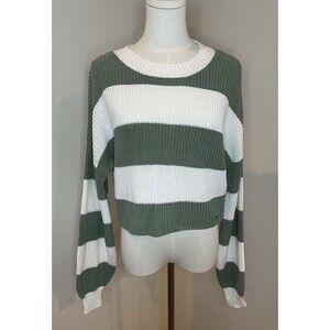 Hollister sweater Green & White Striped Cropped – Women’s Medium Preppy